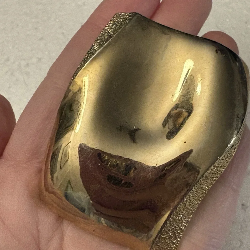VTG 70s Gold Tone Abstract Wave Belt Buckle Textured Sculptural Retro Glam Disco